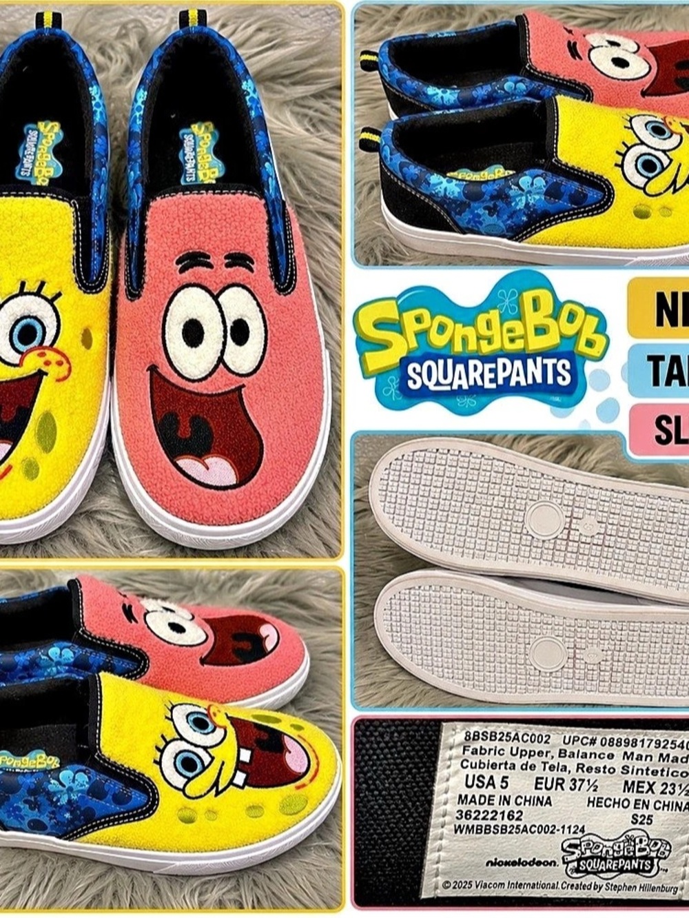 SpongeBob SquarePants Slip-On Kids Sneakers Yellow & Pink Boys US 5 NWT